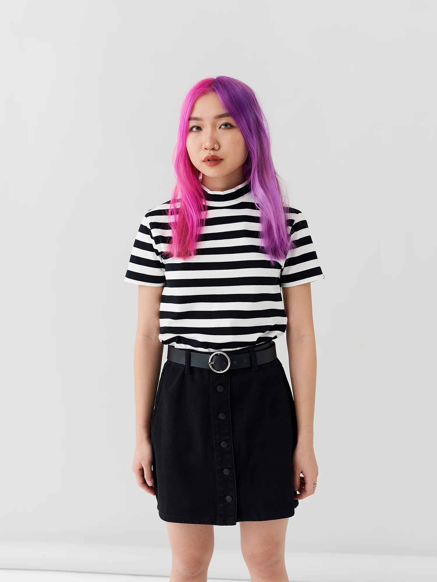 LO Button Through Skirt - Black - Image 2