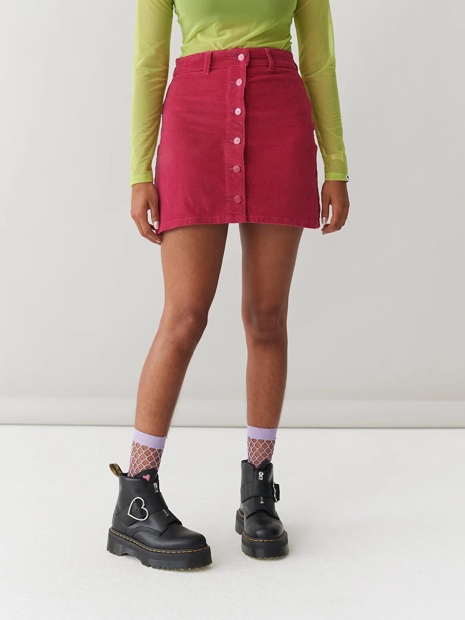 LO Button Through Skirt - Pink Cord - Image 4