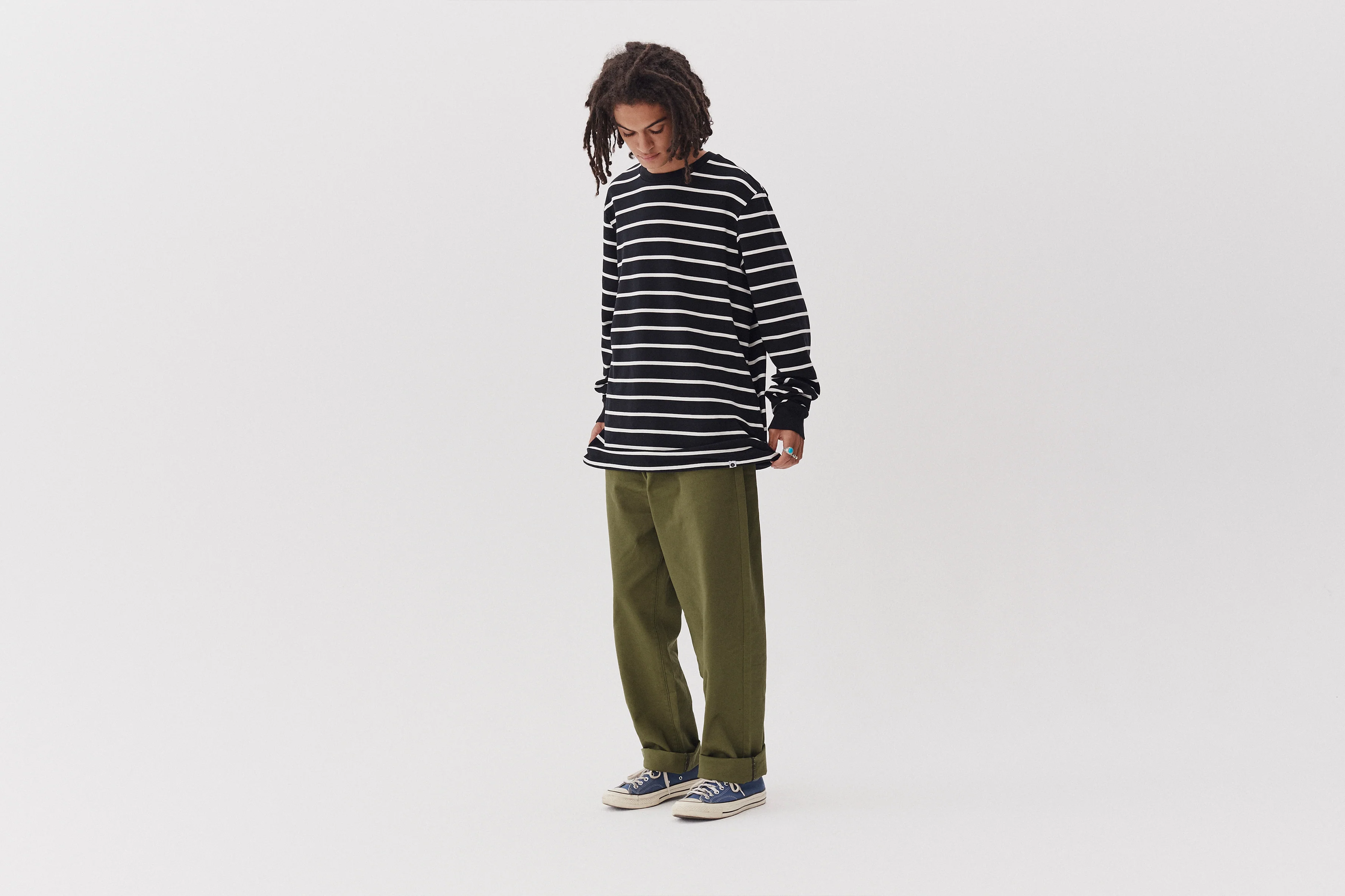 LO Contrast Stitch Khaki Trousers - Image 2