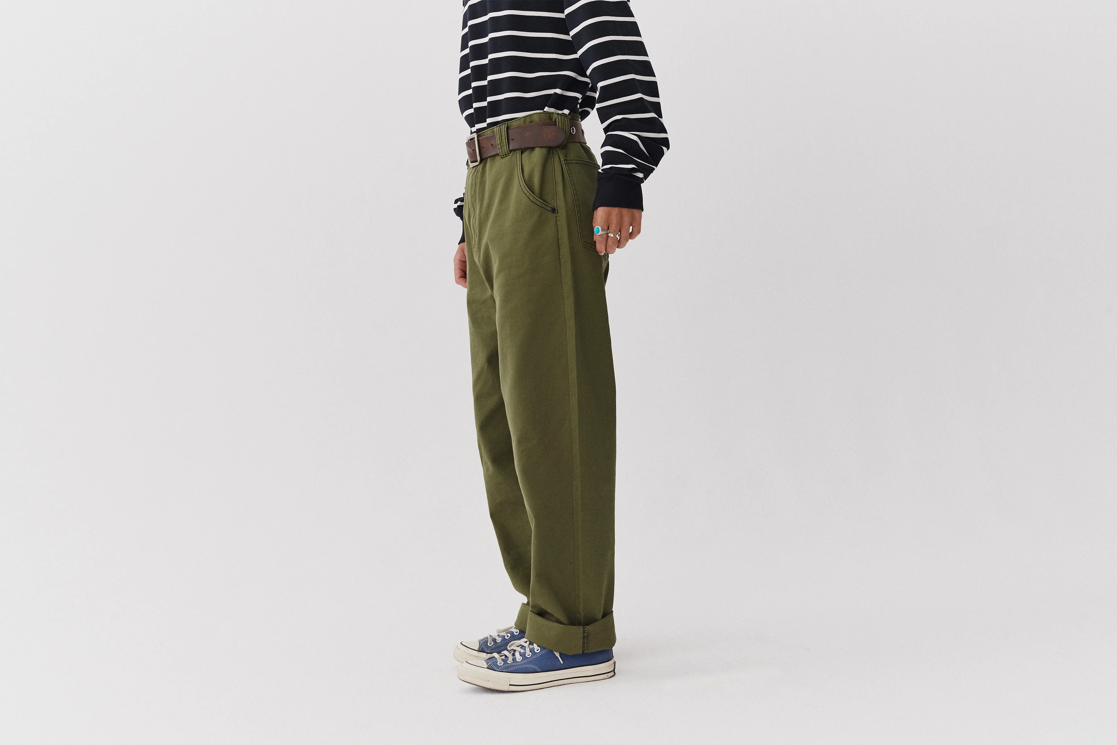 LO Contrast Stitch Khaki Trousers - Image 6