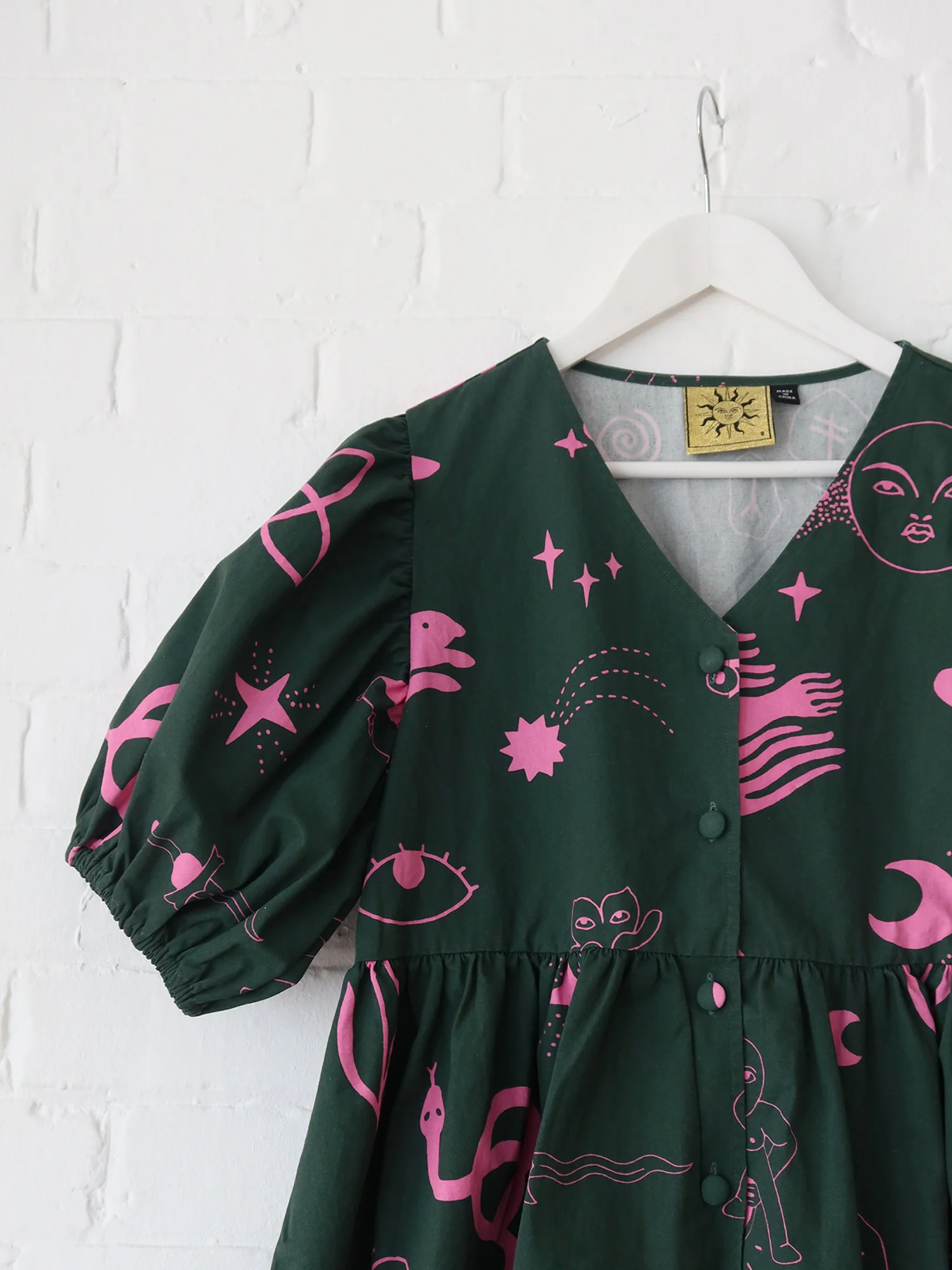 LO x Laura Callaghan Hidden Symbols Puff Sleeve Dress - Image 2