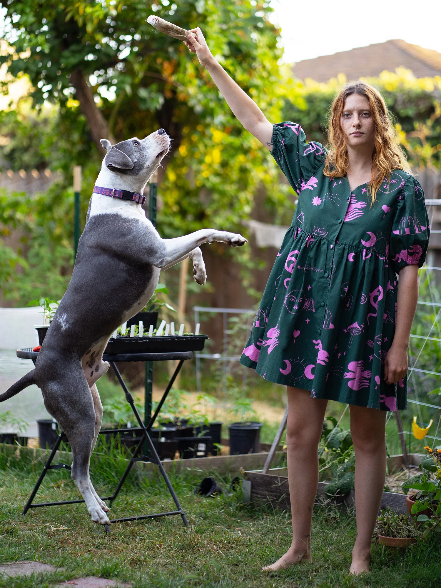 LO x Laura Callaghan Hidden Symbols Puff Sleeve Dress - Image 5