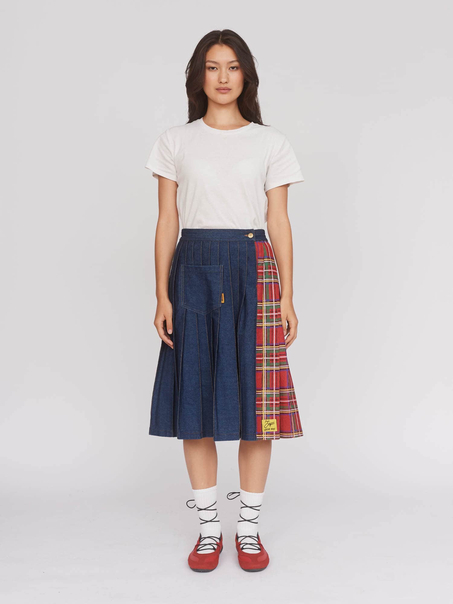 Mash Up Denim Pleated Skirt