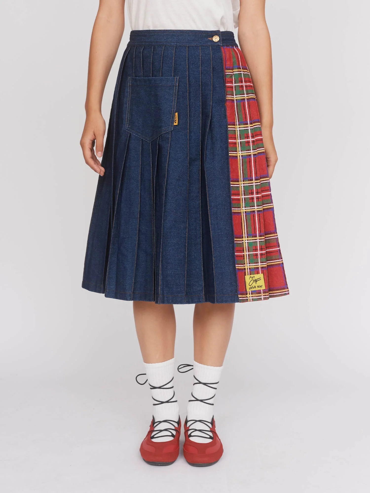 Mash Up Denim Pleated Skirt - Image 2