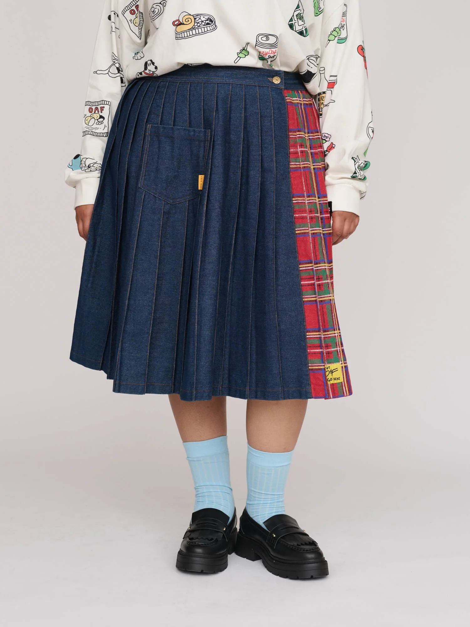 Mash Up Denim Pleated Skirt - Image 5