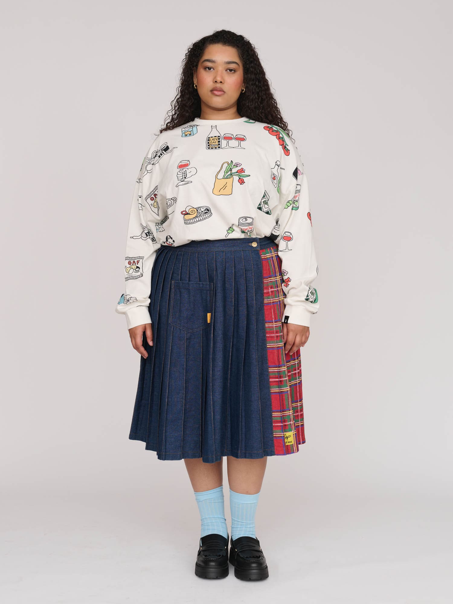 Mash Up Denim Pleated Skirt - Image 8
