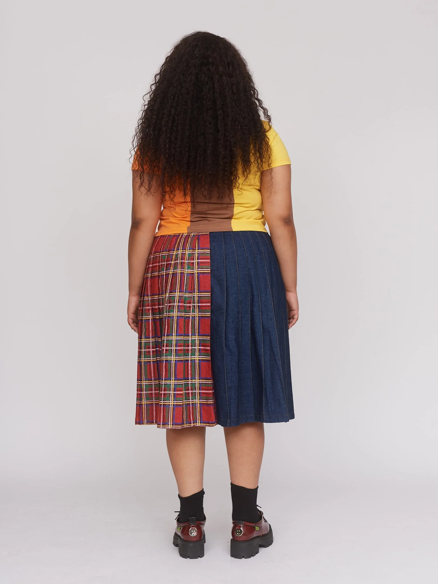 Mash Up Denim Pleated Skirt - Image 9