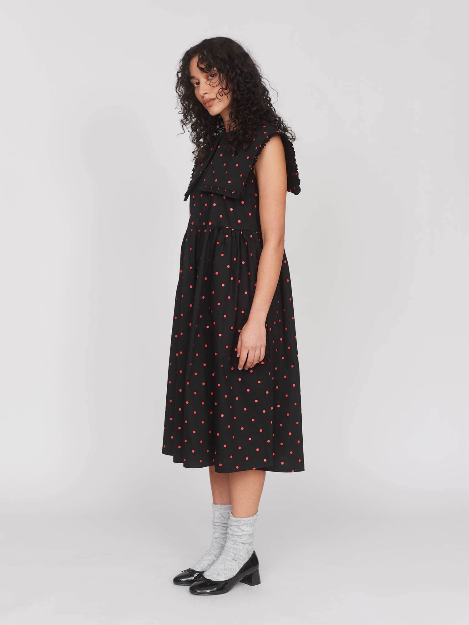 Micro Polka Big Collar Dress - Image 3
