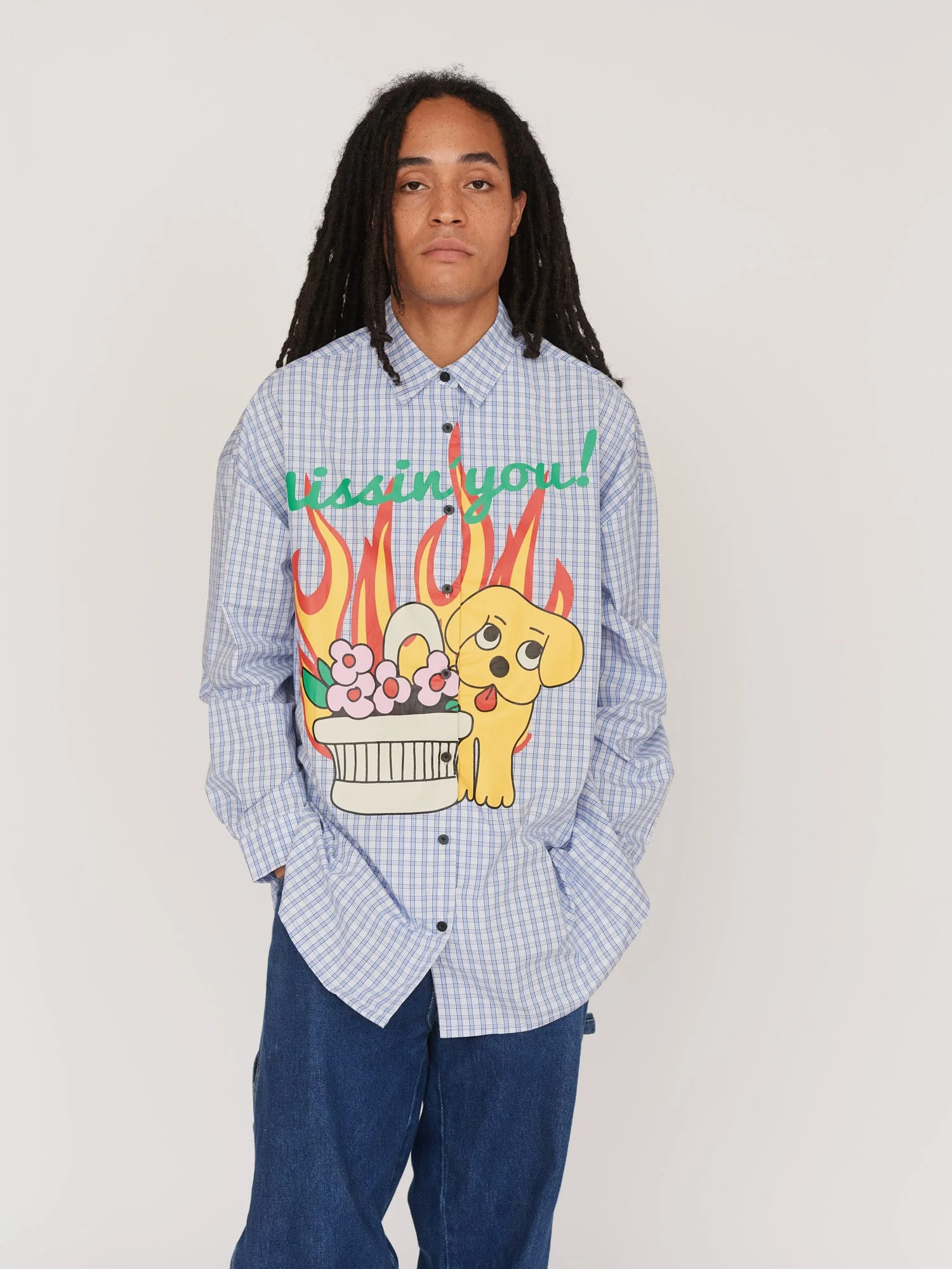 Missing You Check Oversized Shirt