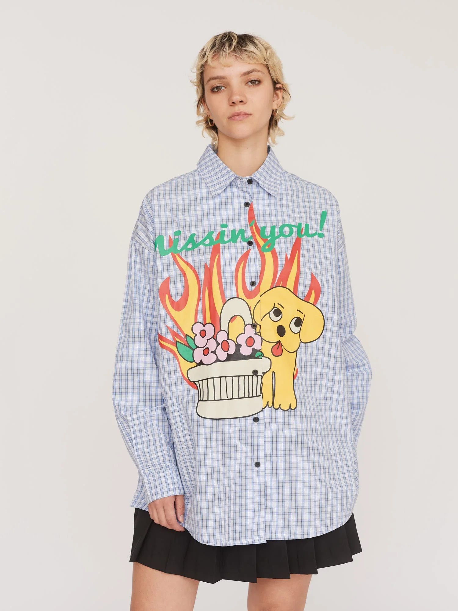 Missing You Check Oversized Shirt - Image 2