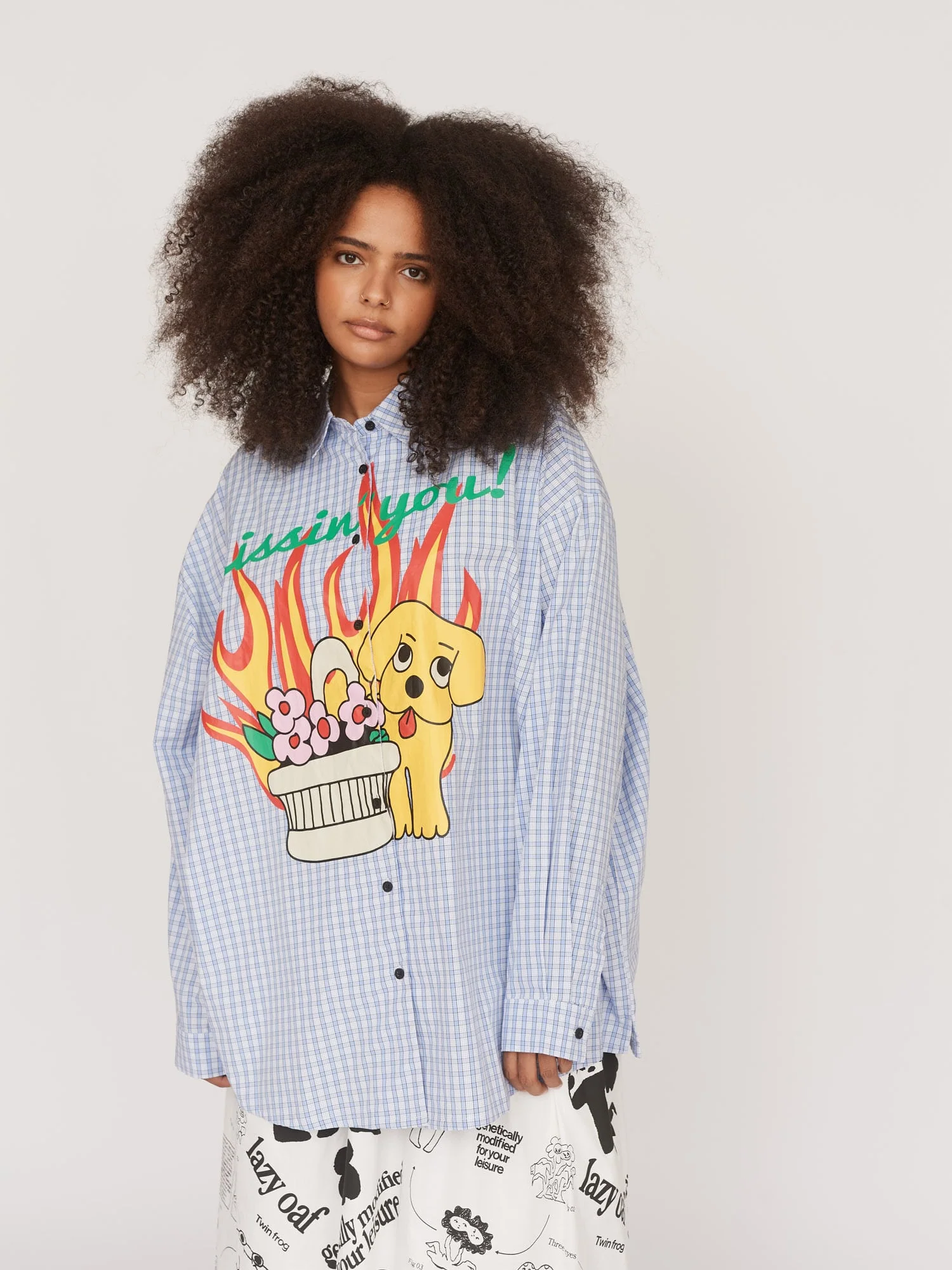 Missing You Check Oversized Shirt - Image 4