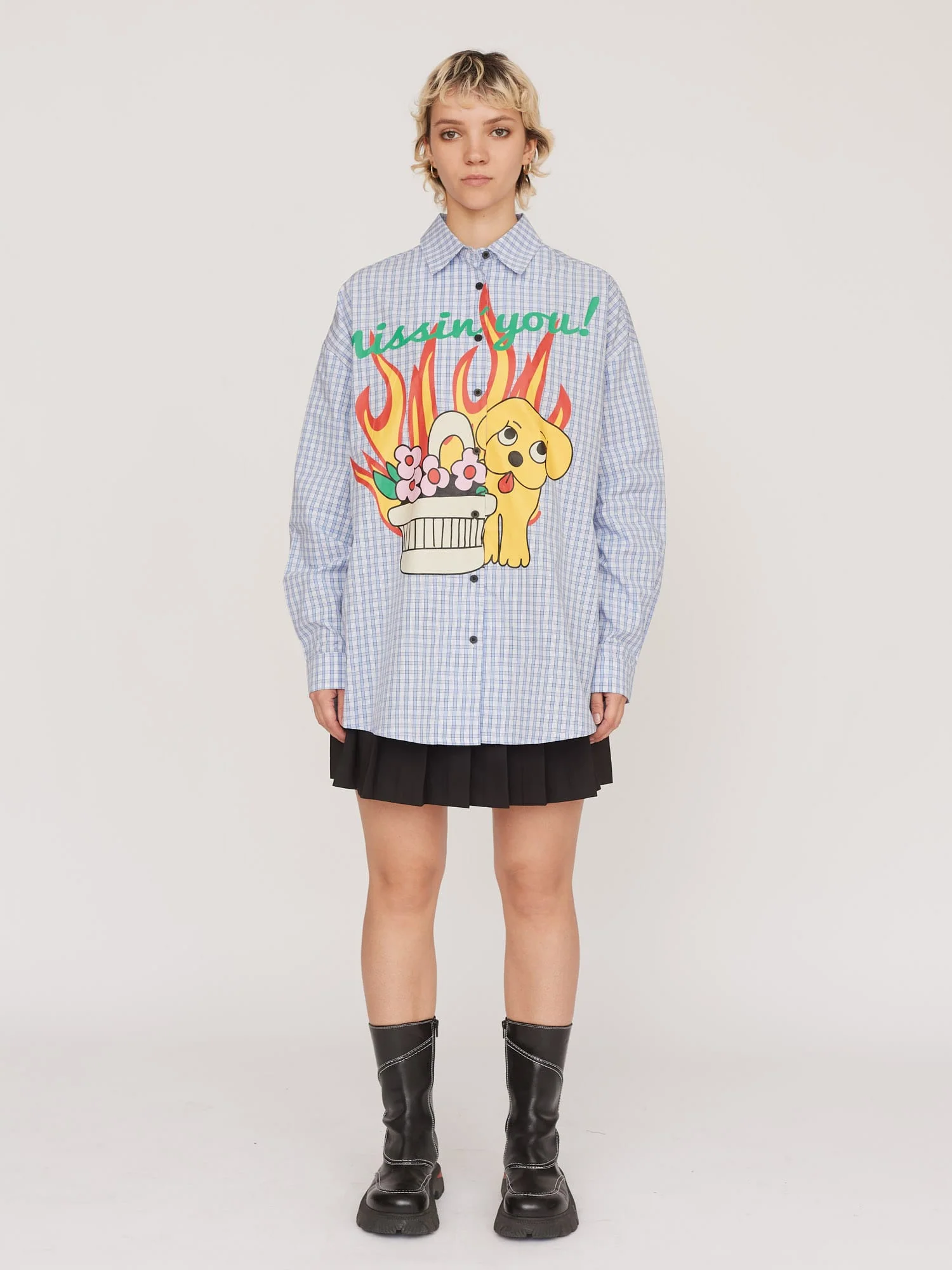 Missing You Check Oversized Shirt - Image 8