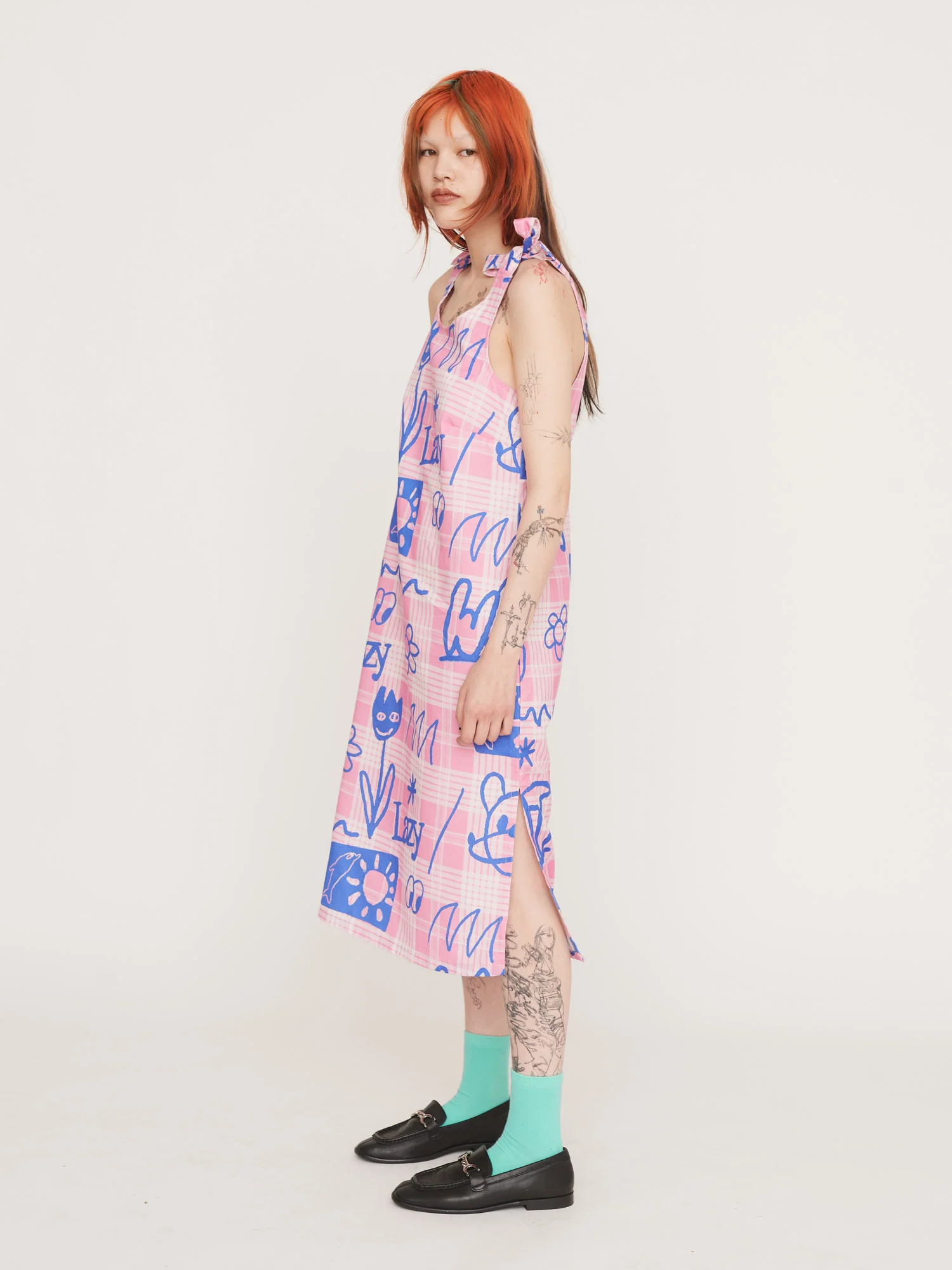 Pink Check Tie Shoulder Dress - Image 2