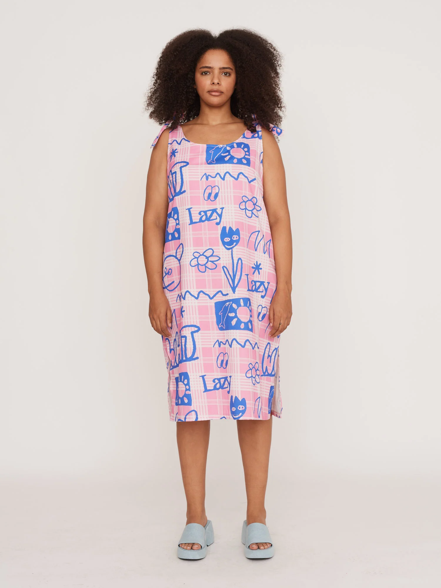Pink Check Tie Shoulder Dress - Image 3
