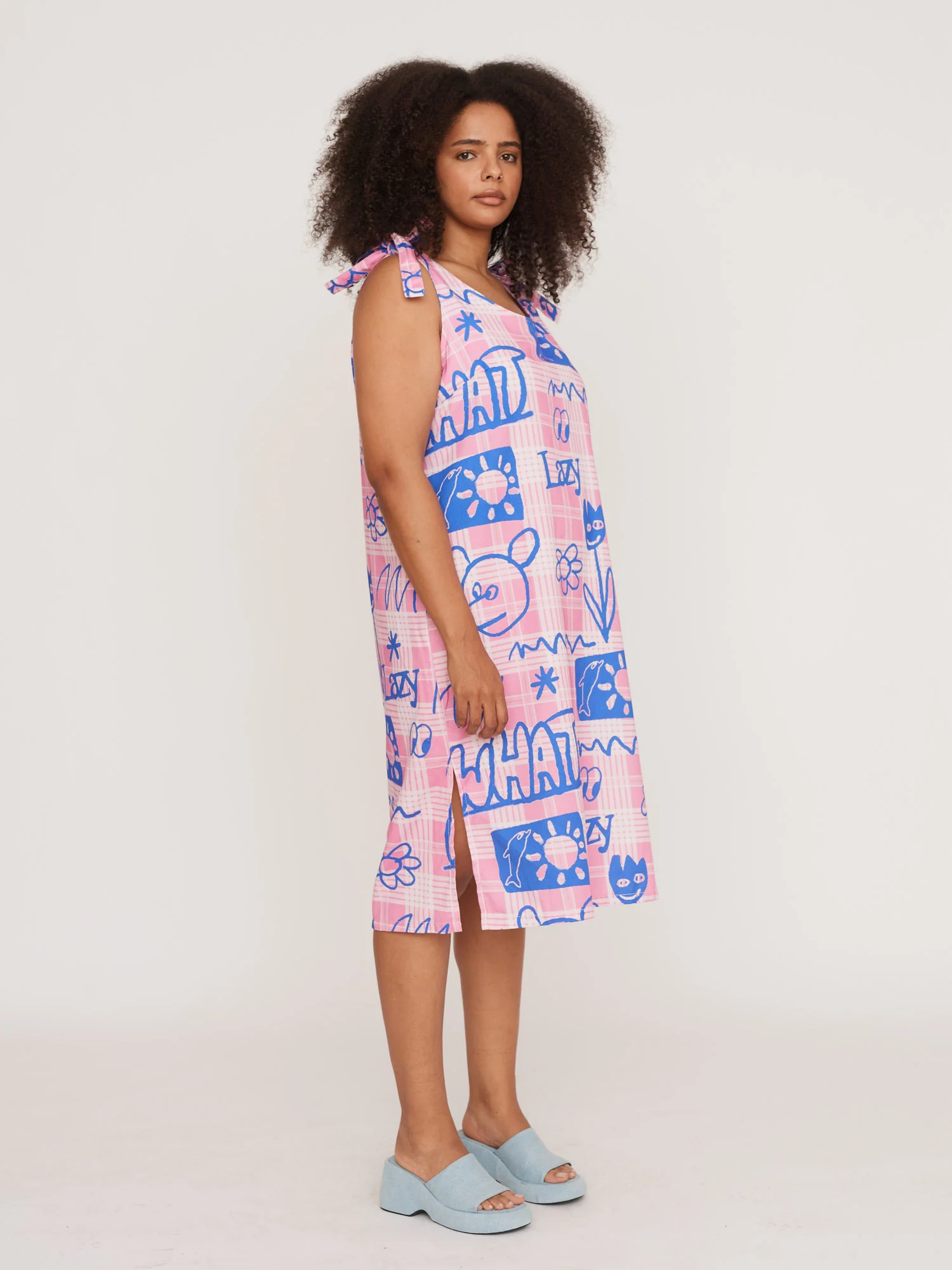 Pink Check Tie Shoulder Dress - Image 4