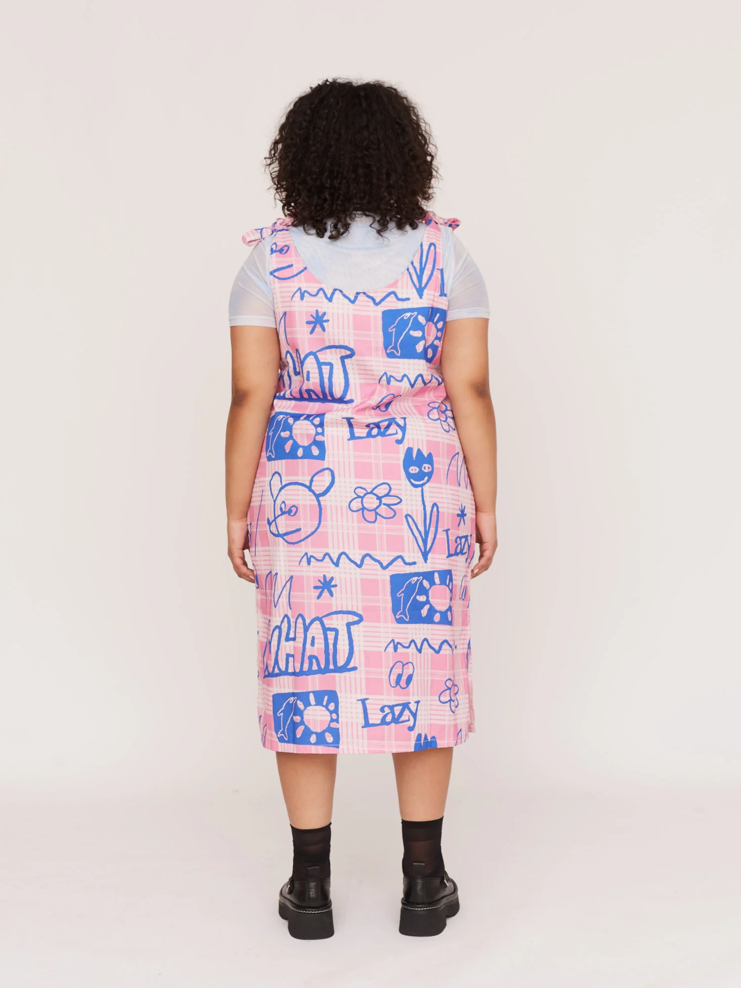 Pink Check Tie Shoulder Dress - Image 7