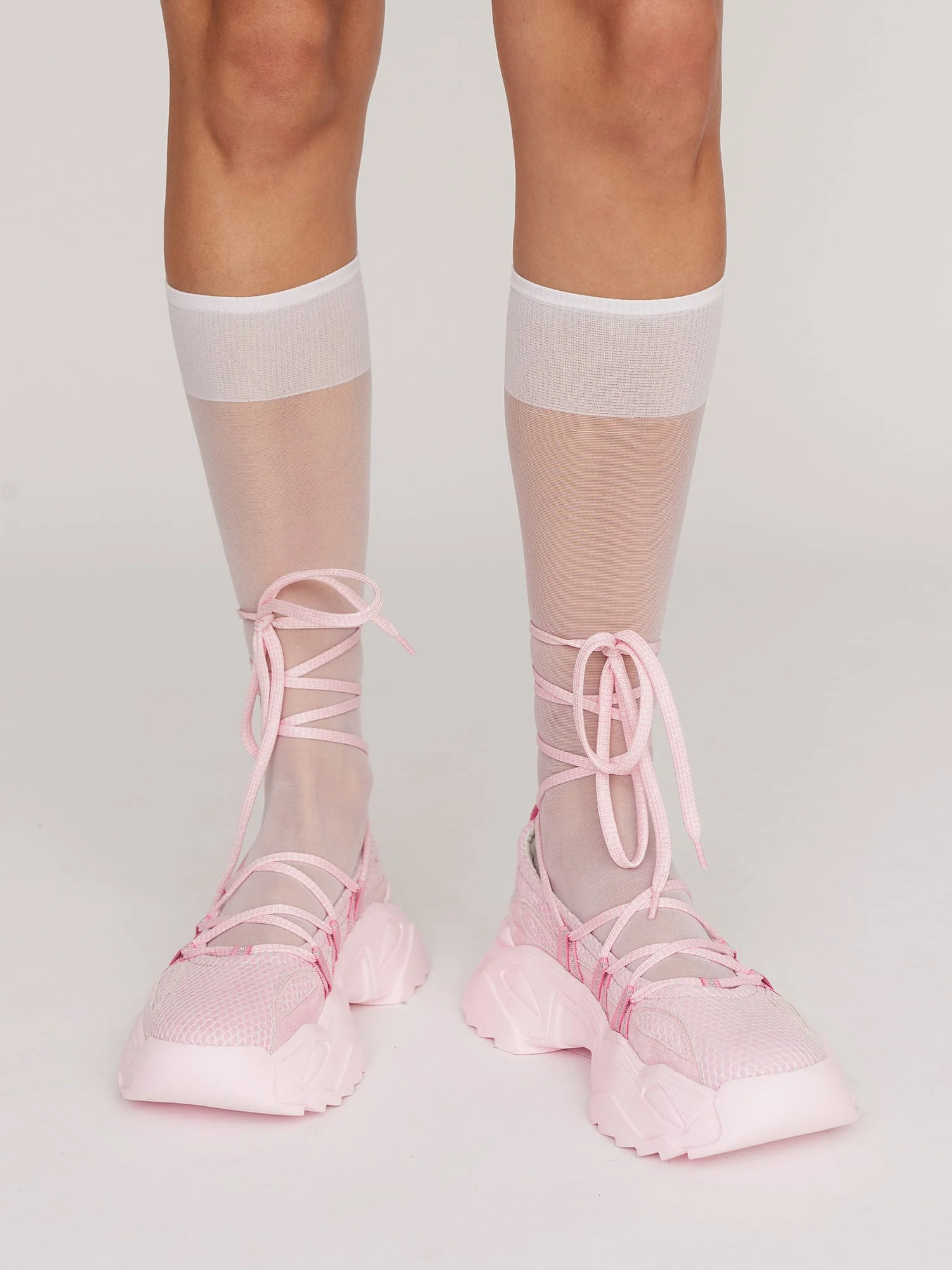 Pink Lace Up Ballet Sneaker - Image 3