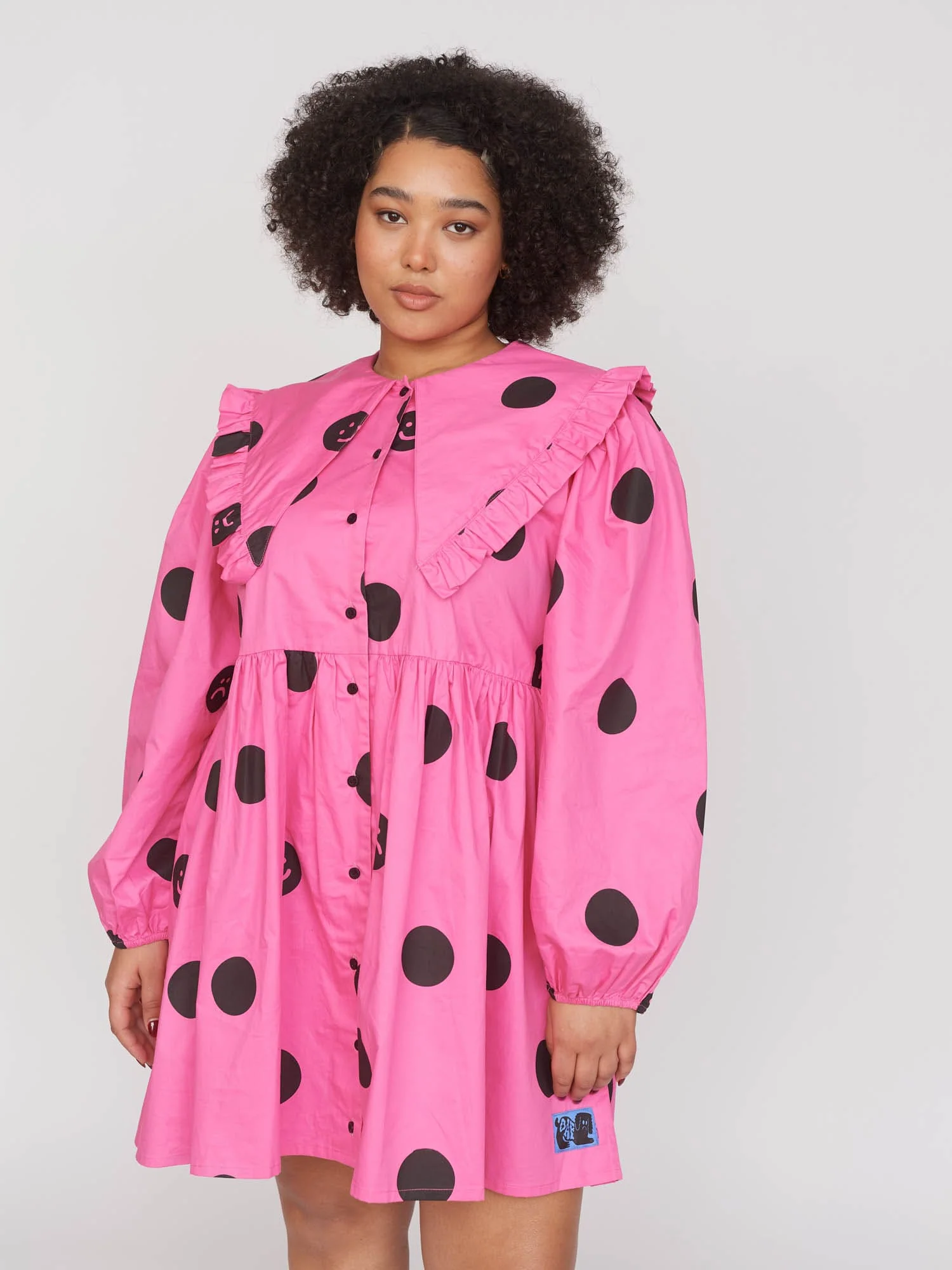 Pink Polka Dot Ruffle Collar Dress - Image 2