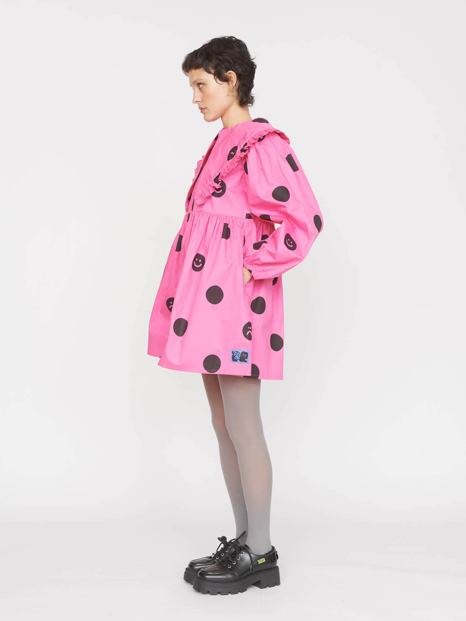 Pink Polka Dot Ruffle Collar Dress - Image 3