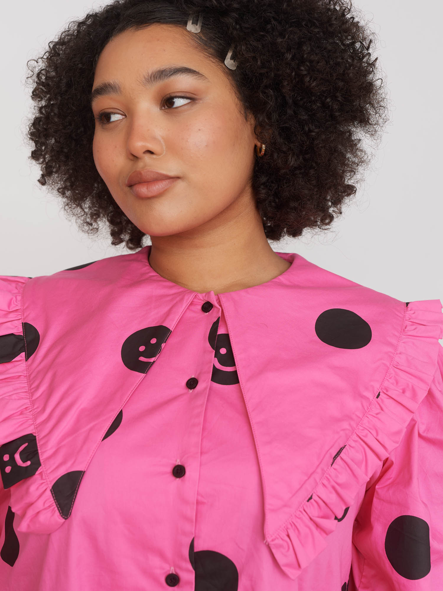 Pink Polka Dot Ruffle Collar Dress - Image 4