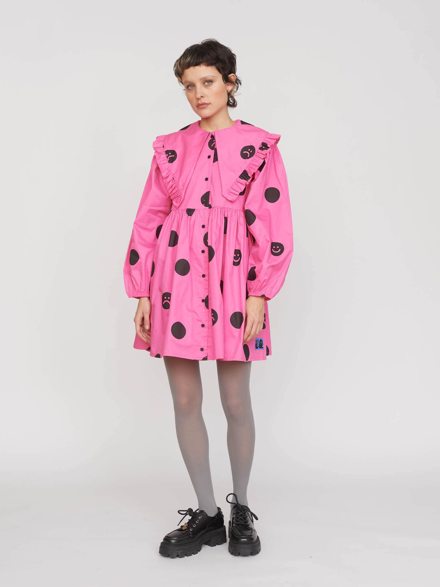 Pink Polka Dot Ruffle Collar Dress - Image 5