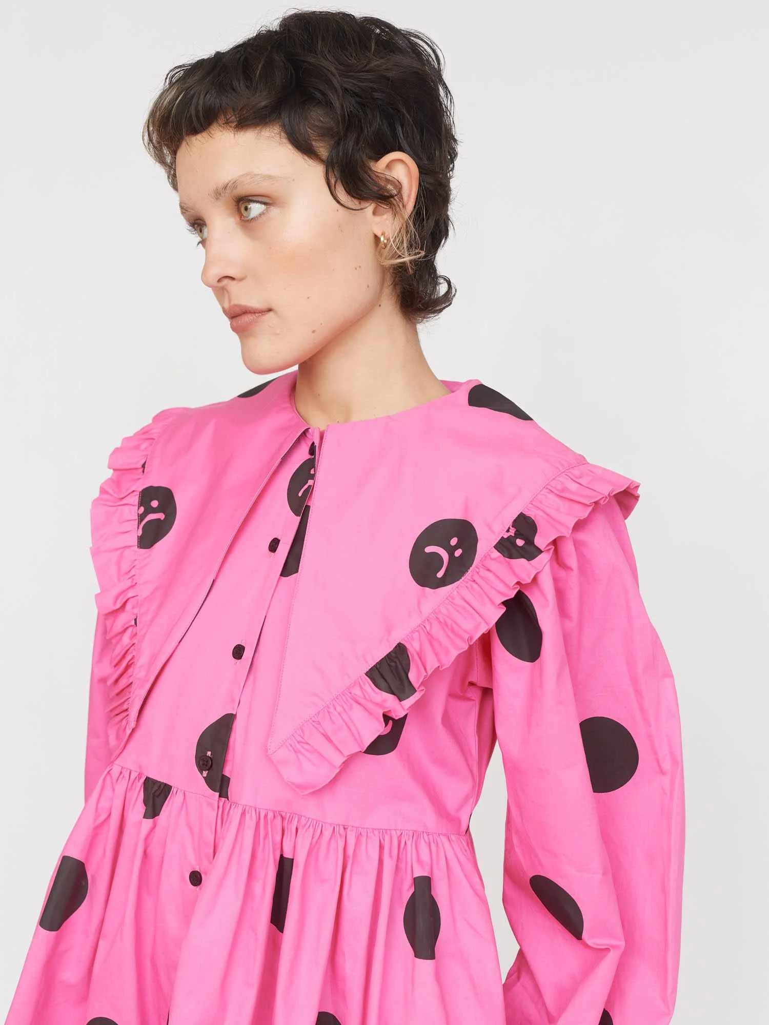 Pink Polka Dot Ruffle Collar Dress - Image 7