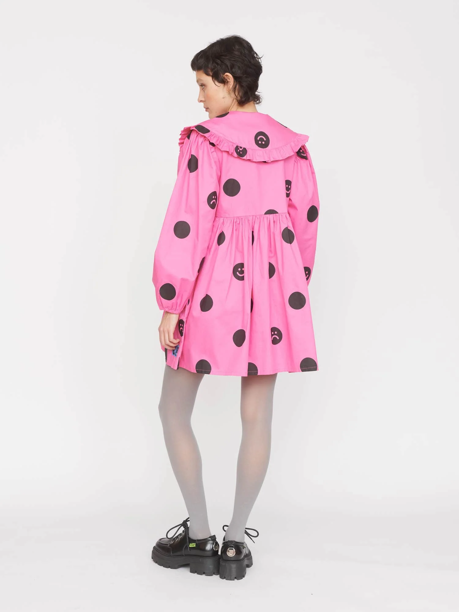 Pink Polka Dot Ruffle Collar Dress - Image 8