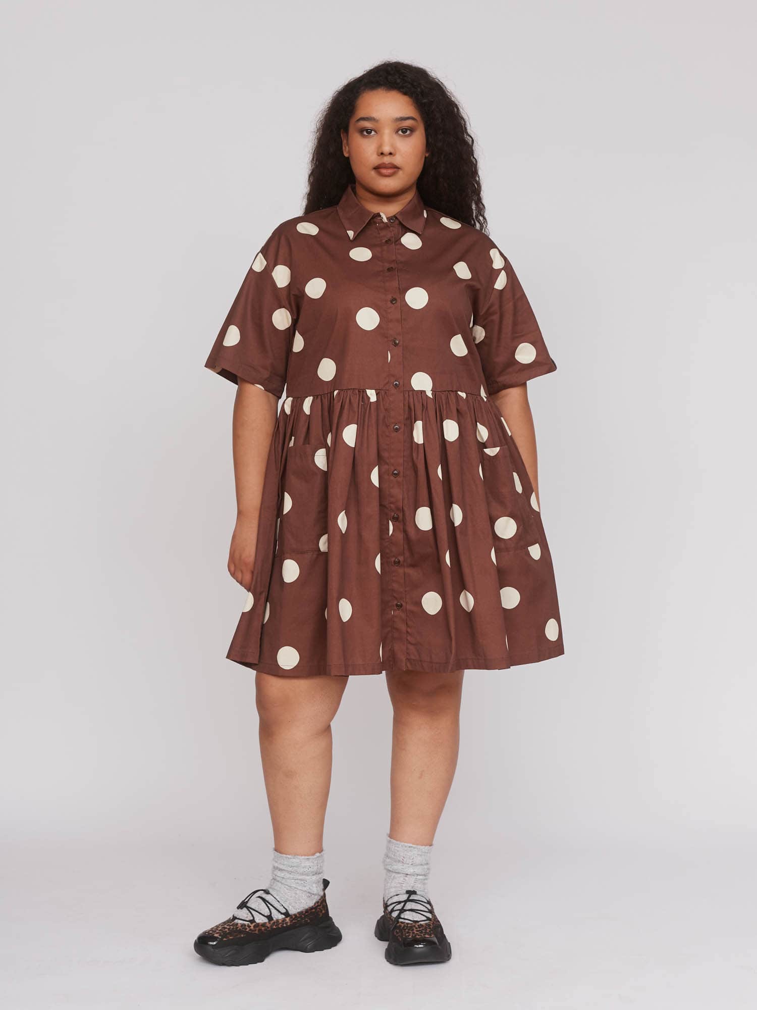 Polka Dot Mini Shirt Dress - Image 2