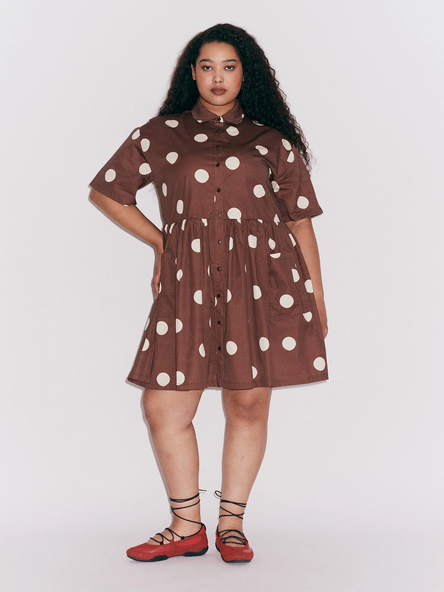 Polka Dot Mini Shirt Dress - Image 8