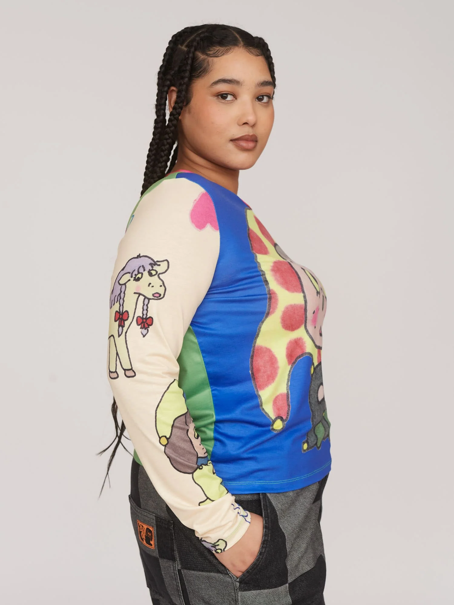 Print Mash Up Long Sleeve Fitted Top - Image 5