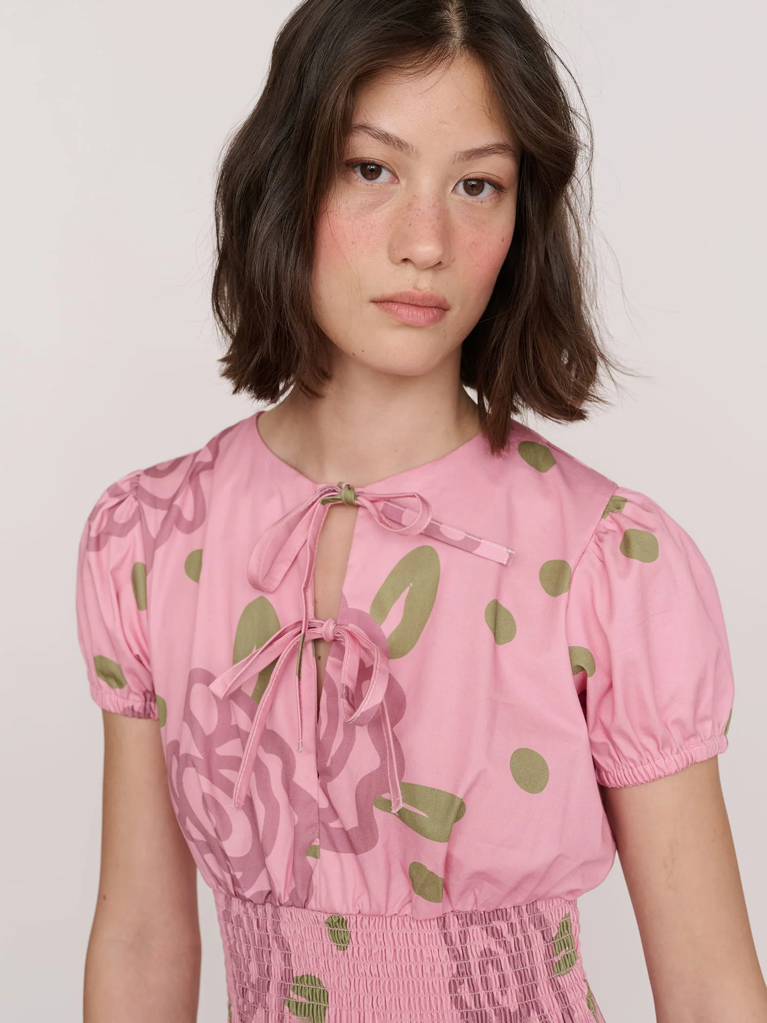 Shirred Floral Mini Dress - Image 3