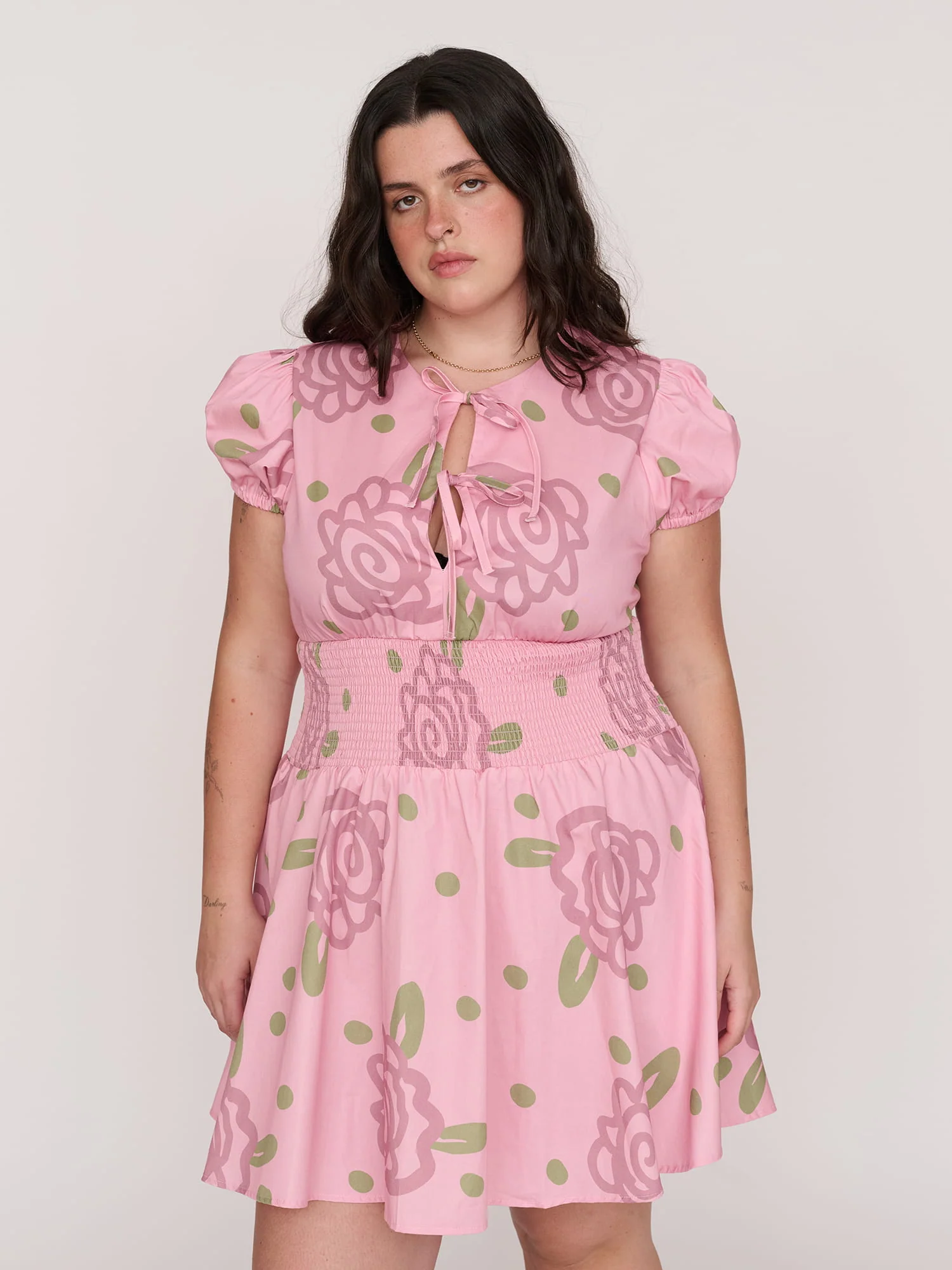 Shirred Floral Mini Dress - Image 4