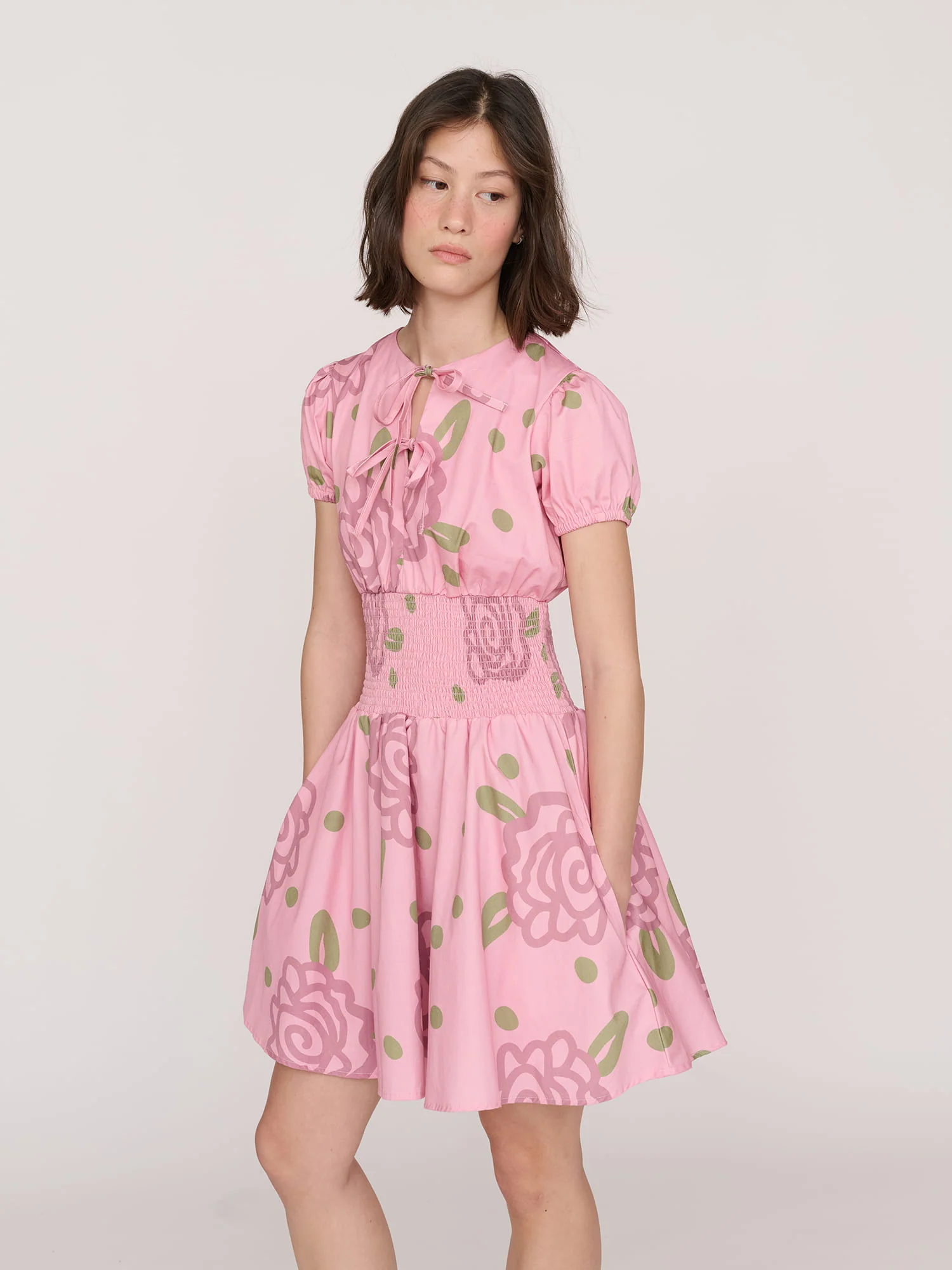 Shirred Floral Mini Dress - Image 5