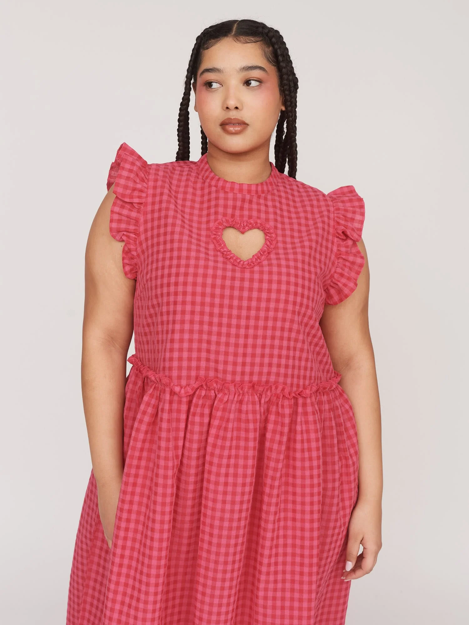 Cut Out Heart Gingham Smock Dress - Image 2
