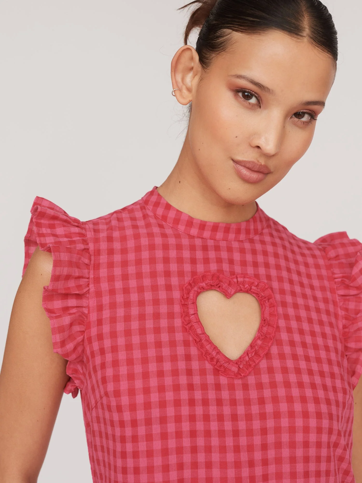 Cut Out Heart Gingham Smock Dress - Image 3