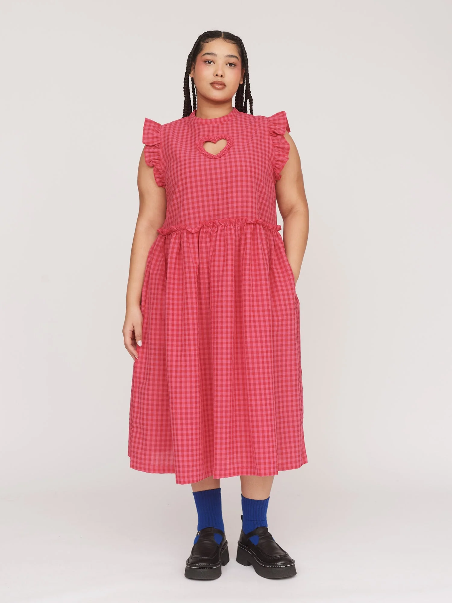 Cut Out Heart Gingham Smock Dress - Image 4