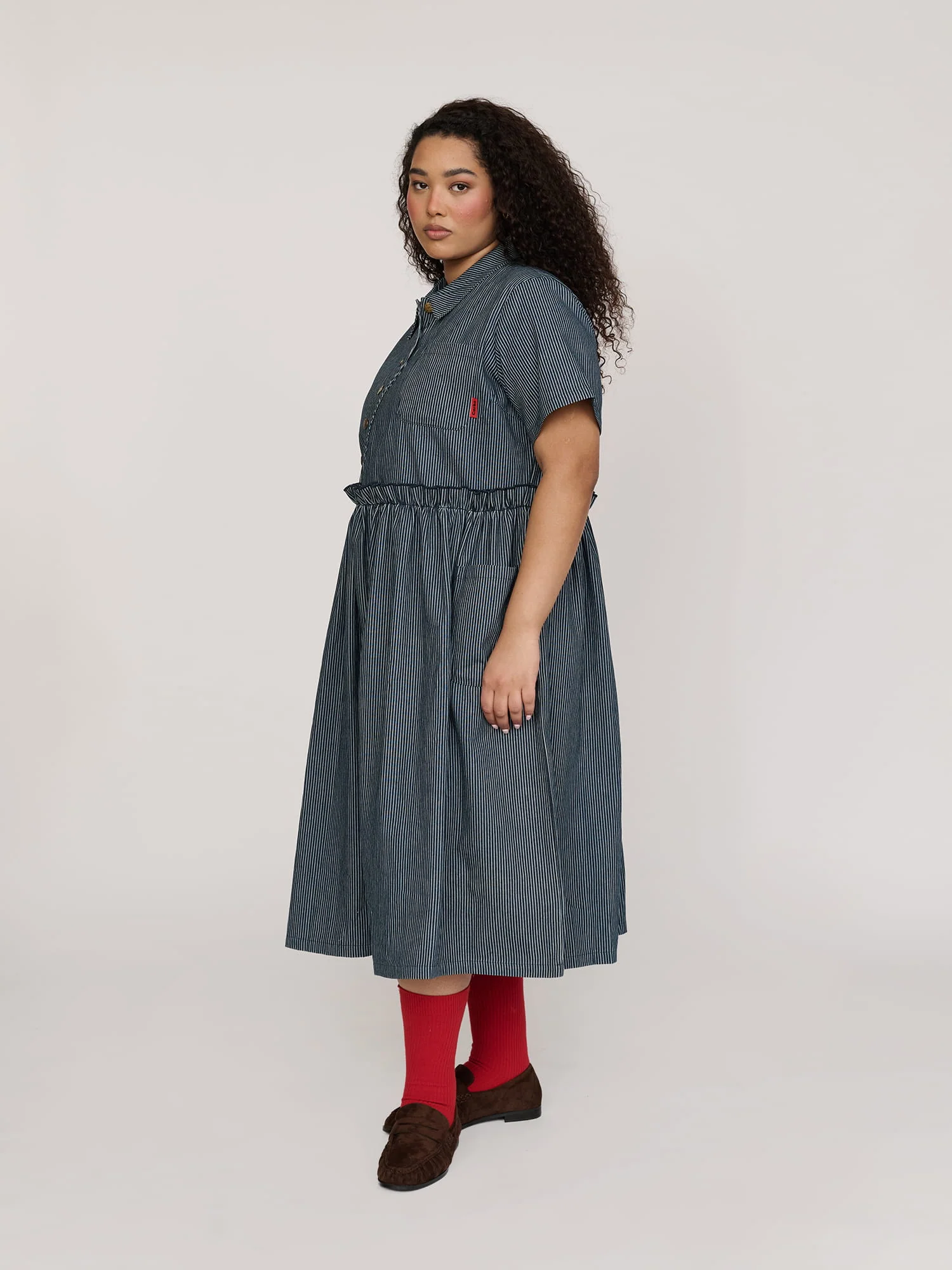 Wavy Pinstripe Midi Dress - Image 5